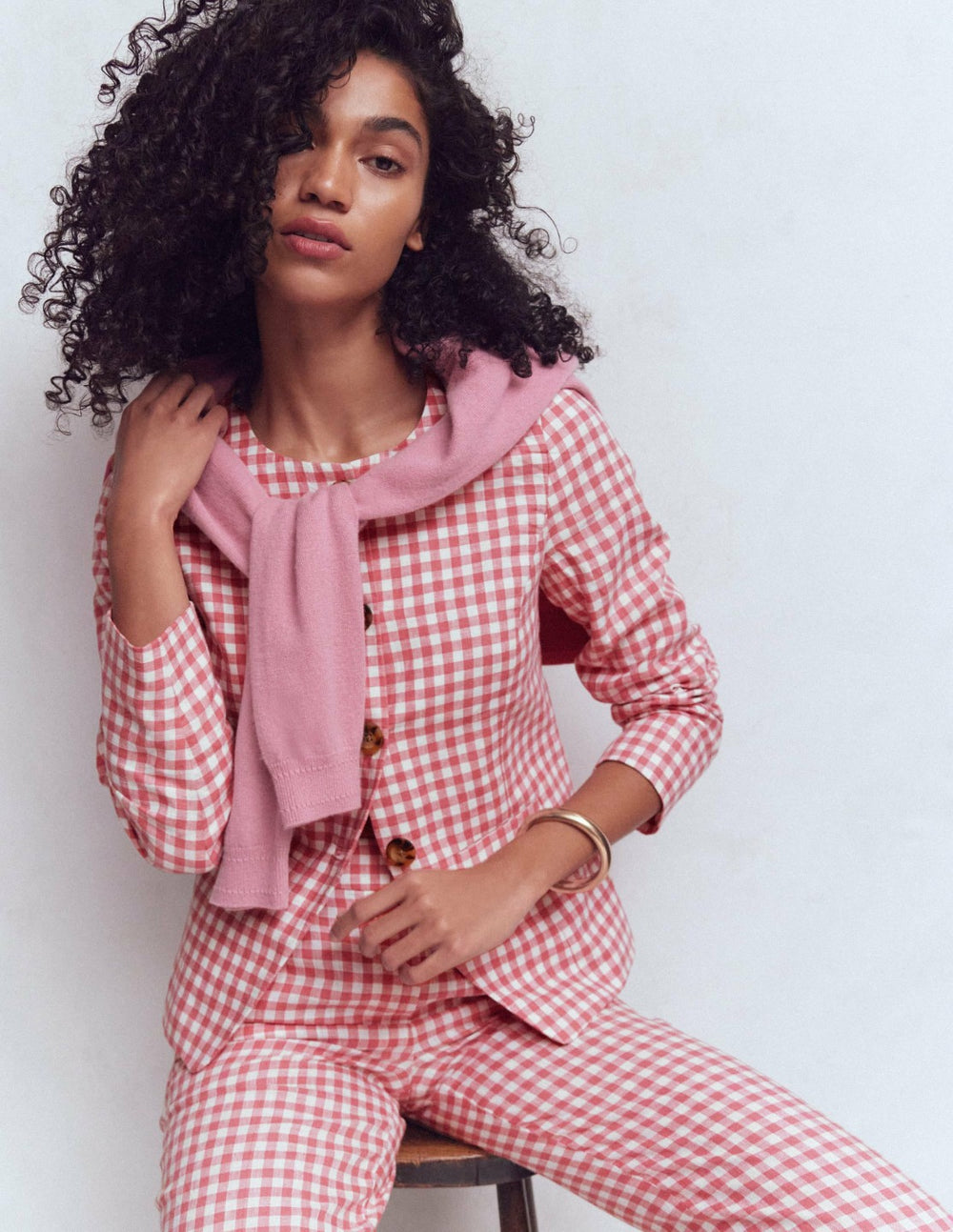 Hampstead Linen Blazer-Vintage Rose Gingham / Boden Outlet