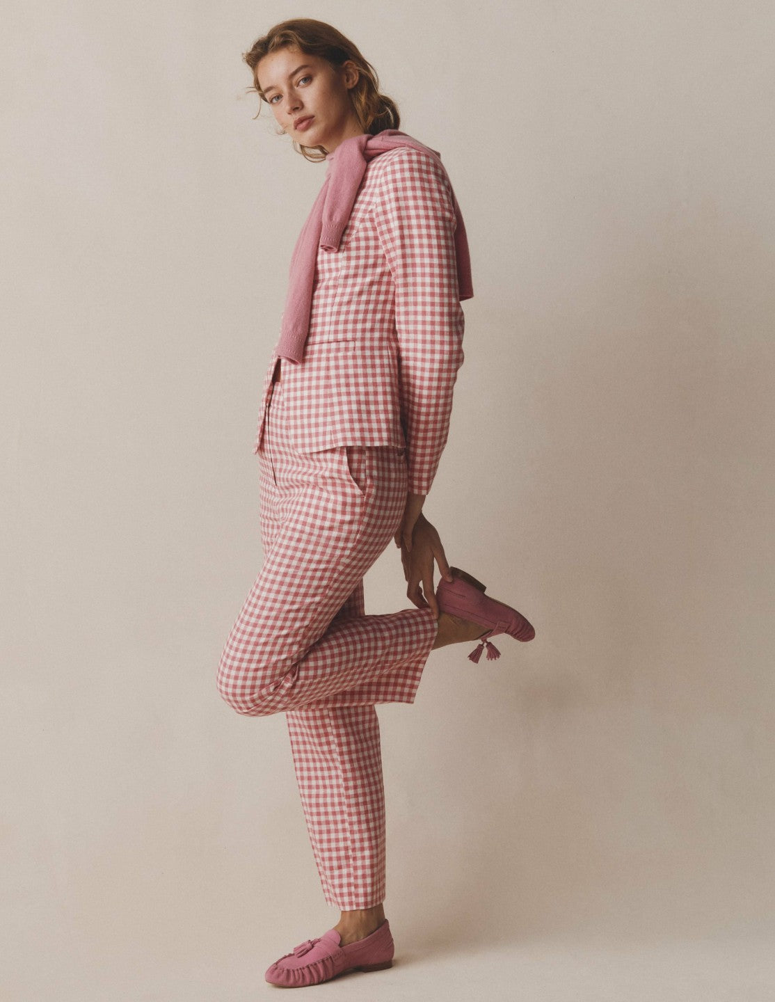 Hampstead Linen Blazer-Vintage Rose Gingham / Boden Outlet