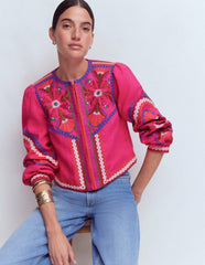 Embroidered Linen Jacket-Pink Peony, Embroidered / Boden Discount