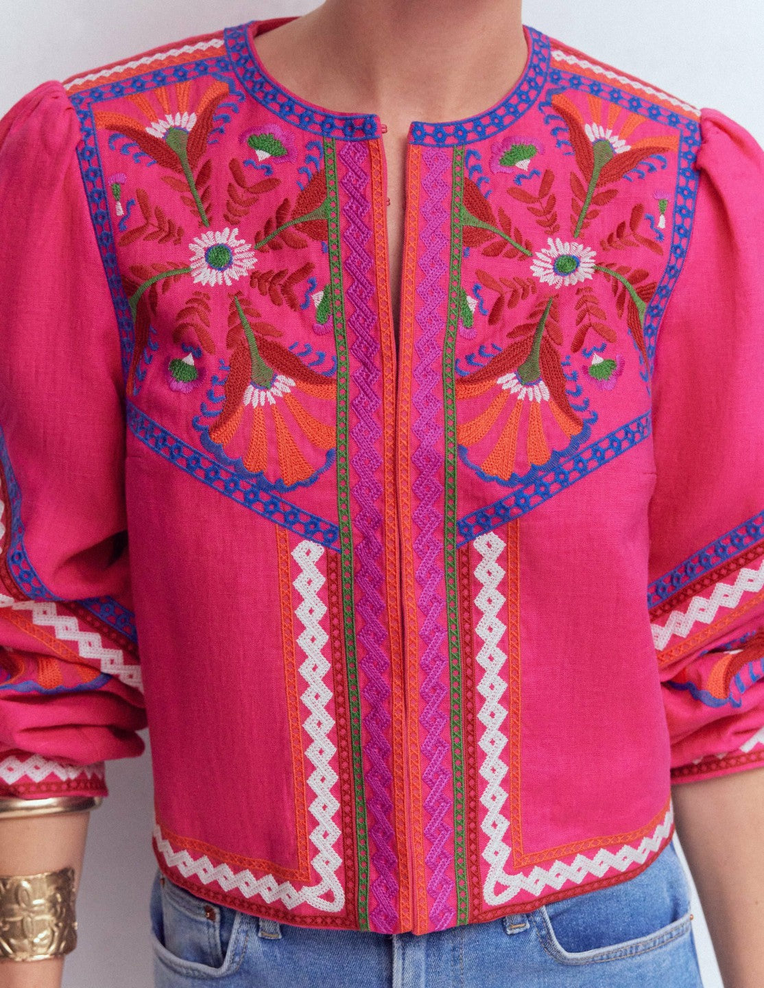 Embroidered Linen Jacket-Pink Peony, Embroidered / Boden Discount