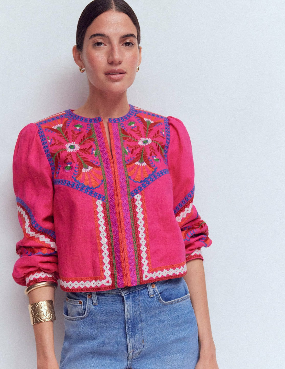 Embroidered Linen Jacket-Pink Peony, Embroidered / Boden Discount