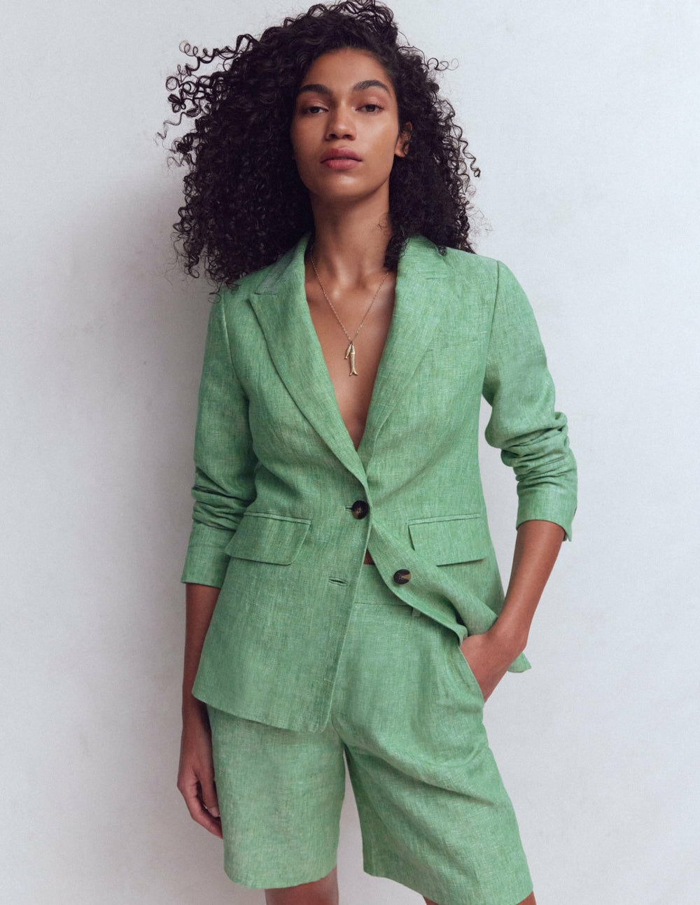 Stamford Linen Blazer-Aloe Green Chambray / Boden On sale