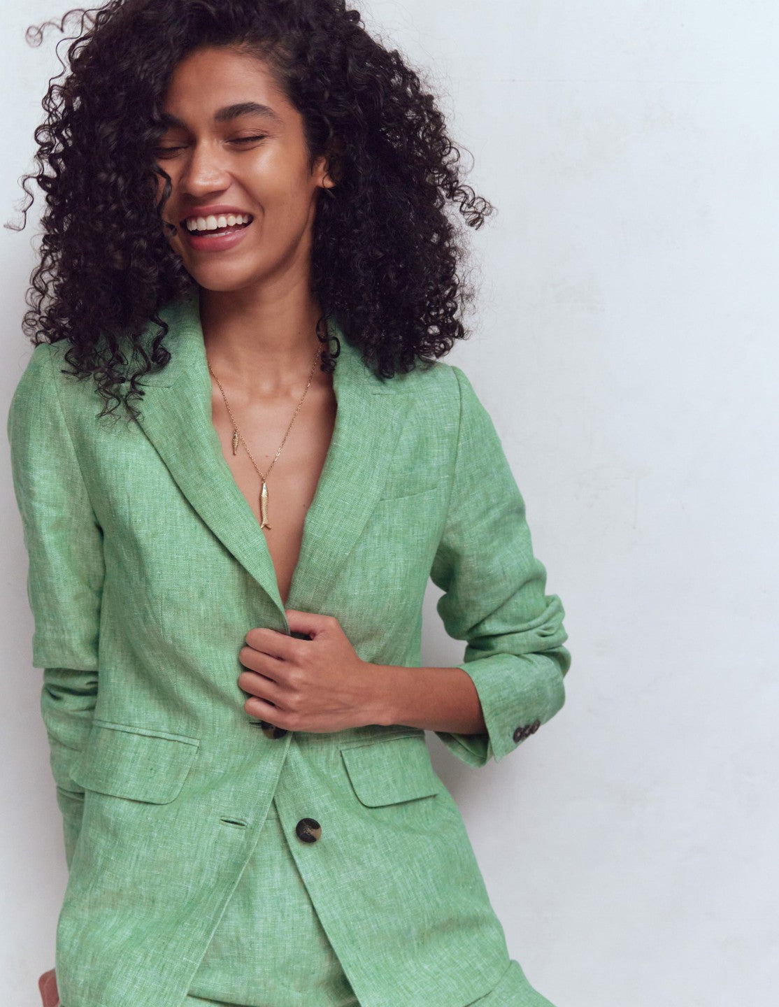 Stamford Linen Blazer-Aloe Green Chambray / Boden On sale