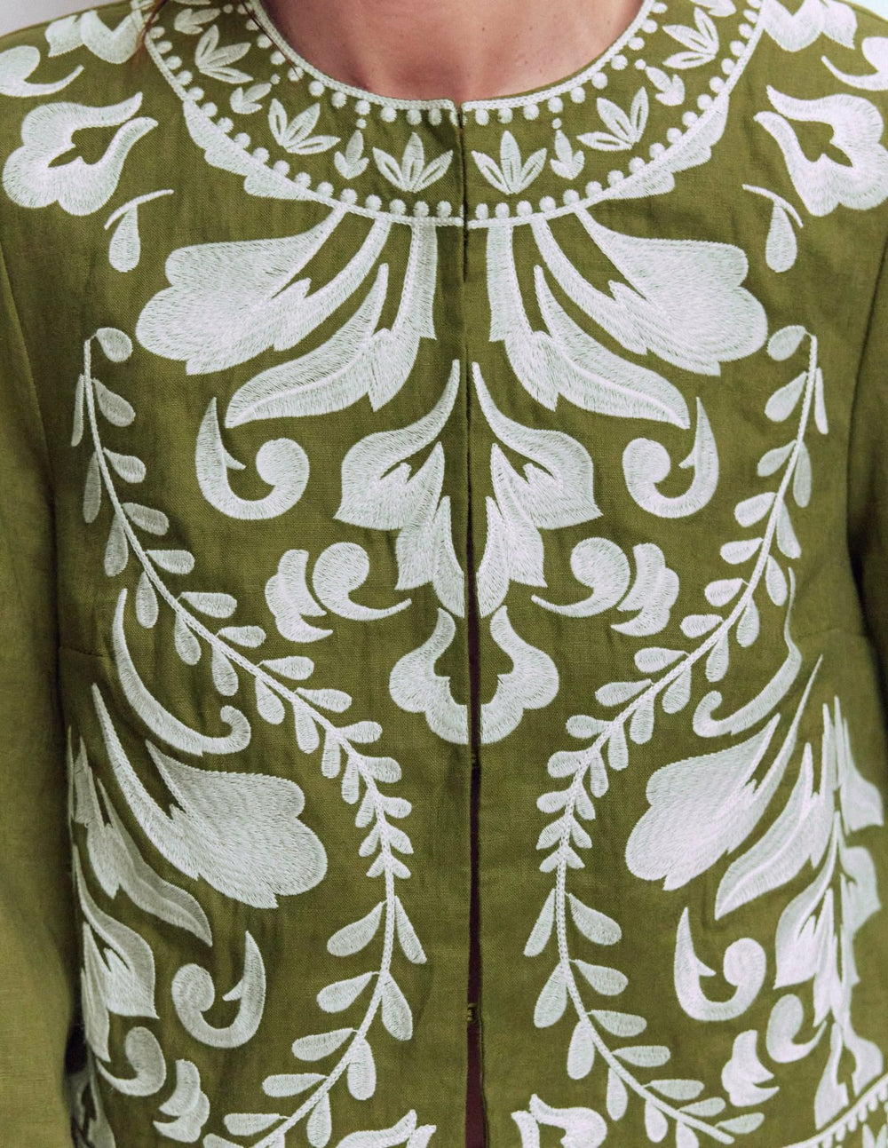 Embroidered Linen Jacket-Woodland Green / Boden us