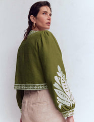 Embroidered Linen Jacket-Woodland Green / Boden us