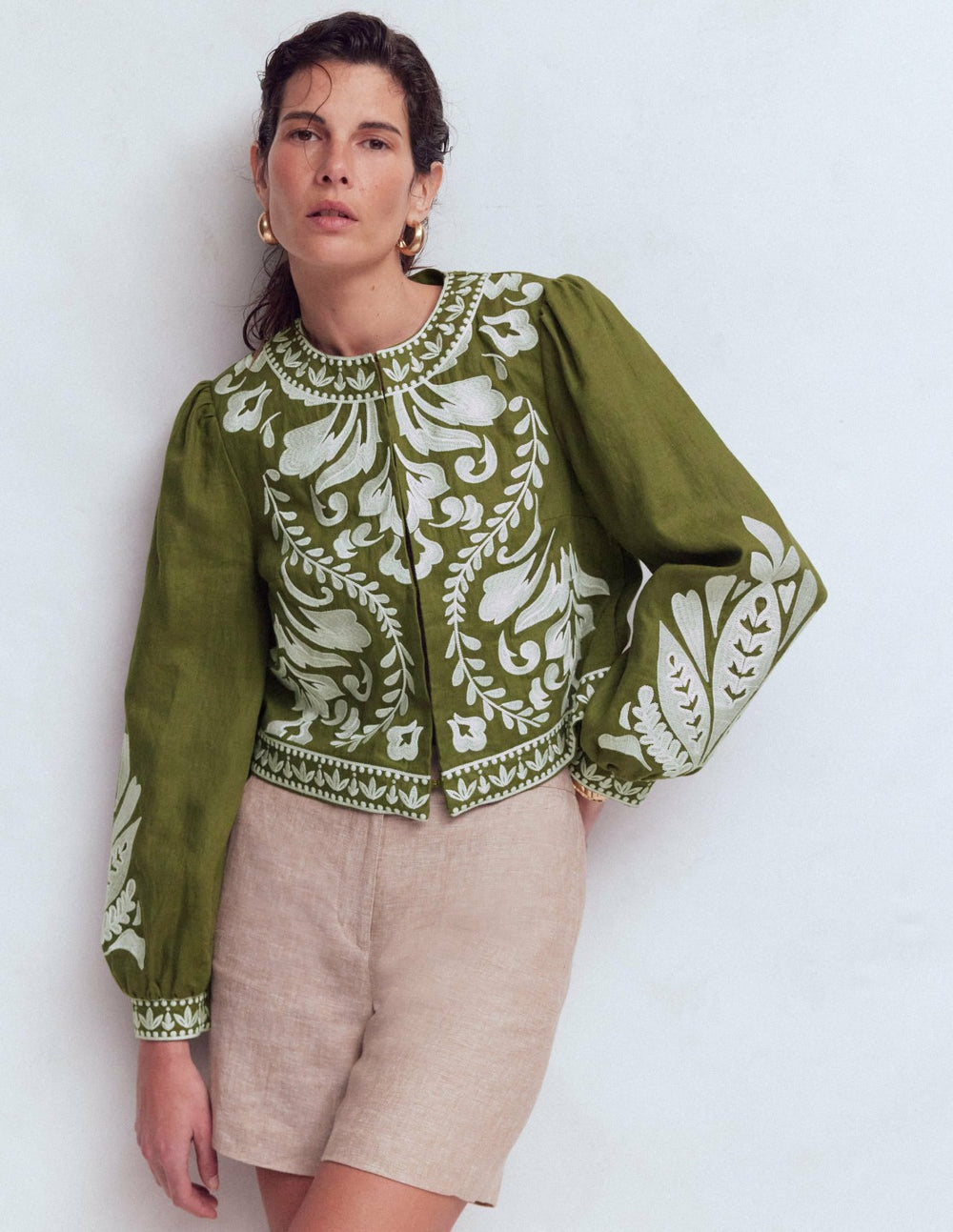 Embroidered Linen Jacket-Woodland Green / Boden us