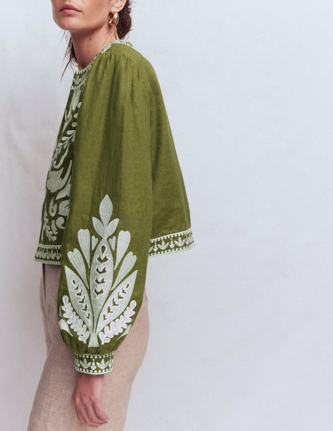 Embroidered Linen Jacket-Woodland Green / Boden us