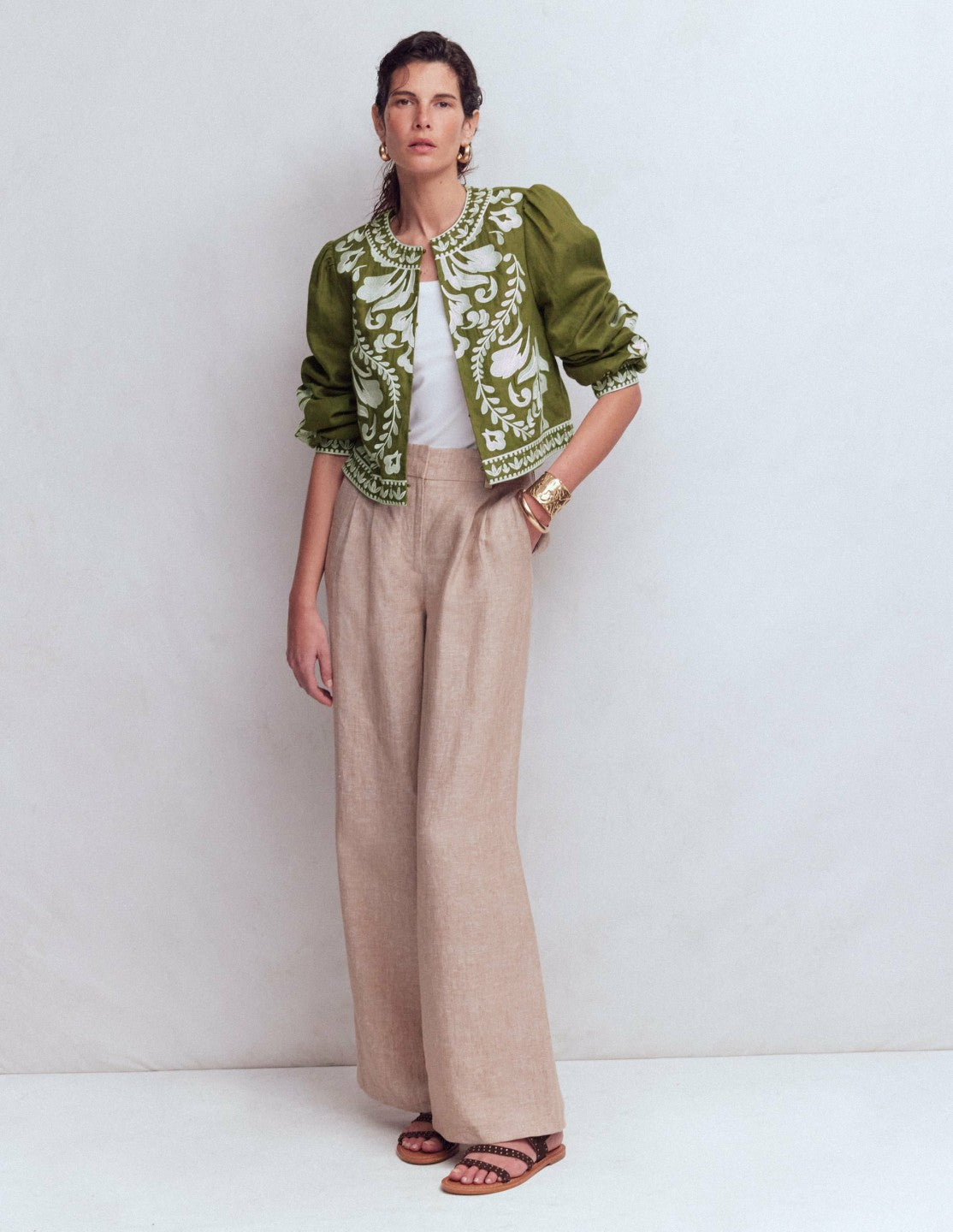 Embroidered Linen Jacket-Woodland Green / Boden us