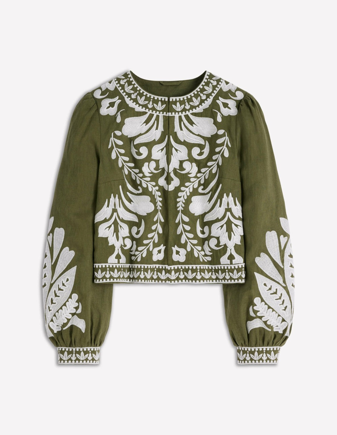 Embroidered Linen Jacket-Woodland Green / Boden us