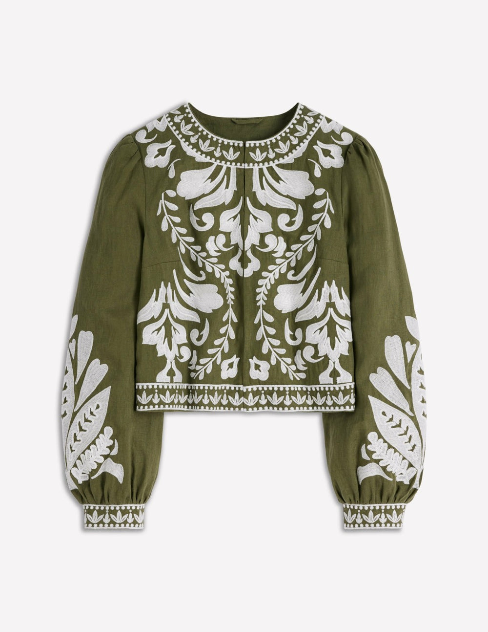 Embroidered Linen Jacket-Woodland Green / Boden us