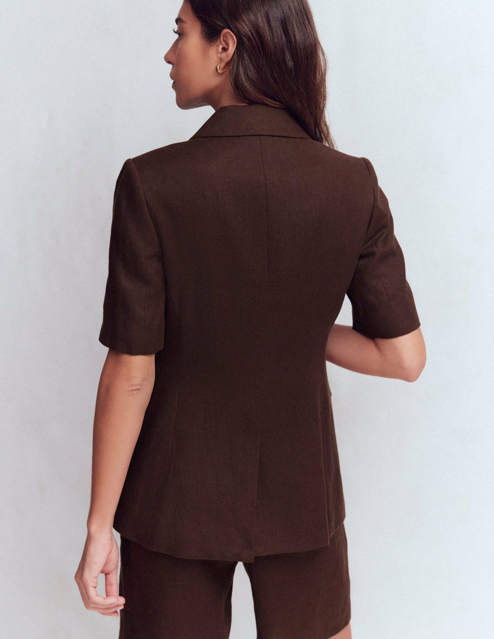 Short Sleeve Linen Blazer-Bitter Chocolate / Boden