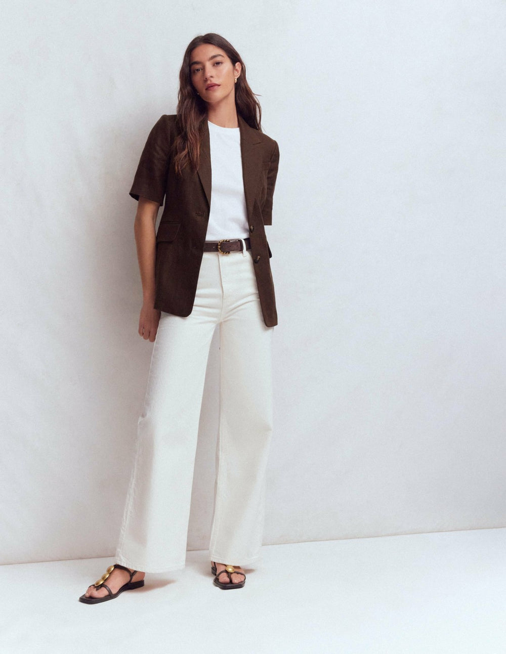 Short Sleeve Linen Blazer-Bitter Chocolate / Boden