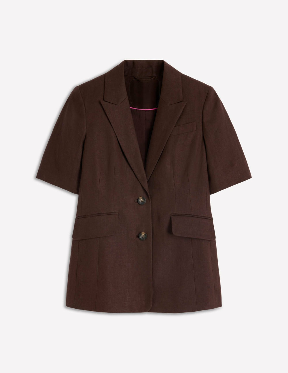 Short Sleeve Linen Blazer-Bitter Chocolate / Boden