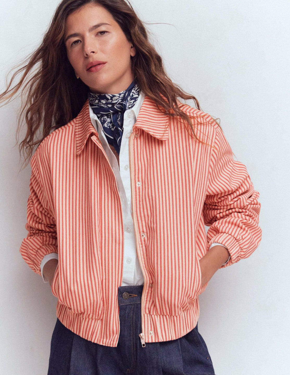 Harrington Jacket-Red Tram Stripe / Boden Sale