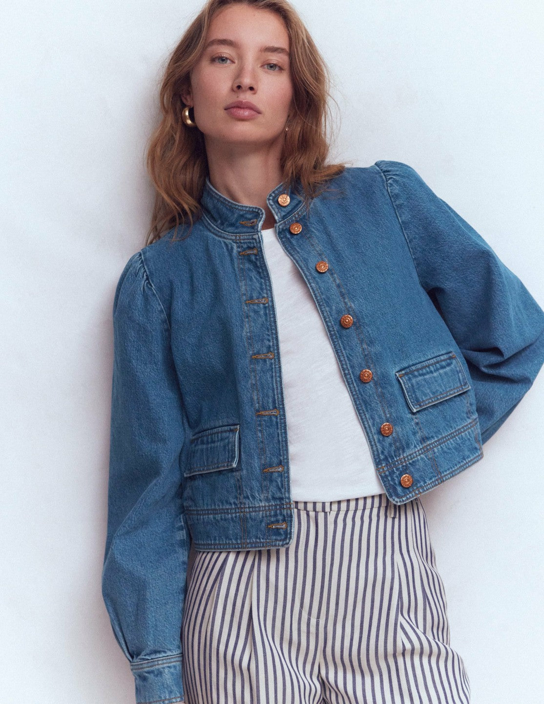 Topstitch Denim Jacket-Mid Wash, Denim / Boden Online