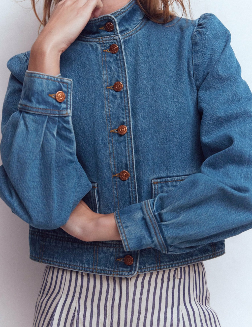 Topstitch Denim Jacket-Mid Wash, Denim / Boden Online