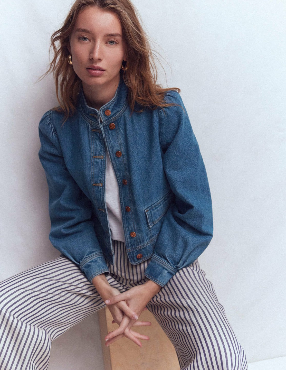 Topstitch Denim Jacket-Mid Wash, Denim / Boden Online