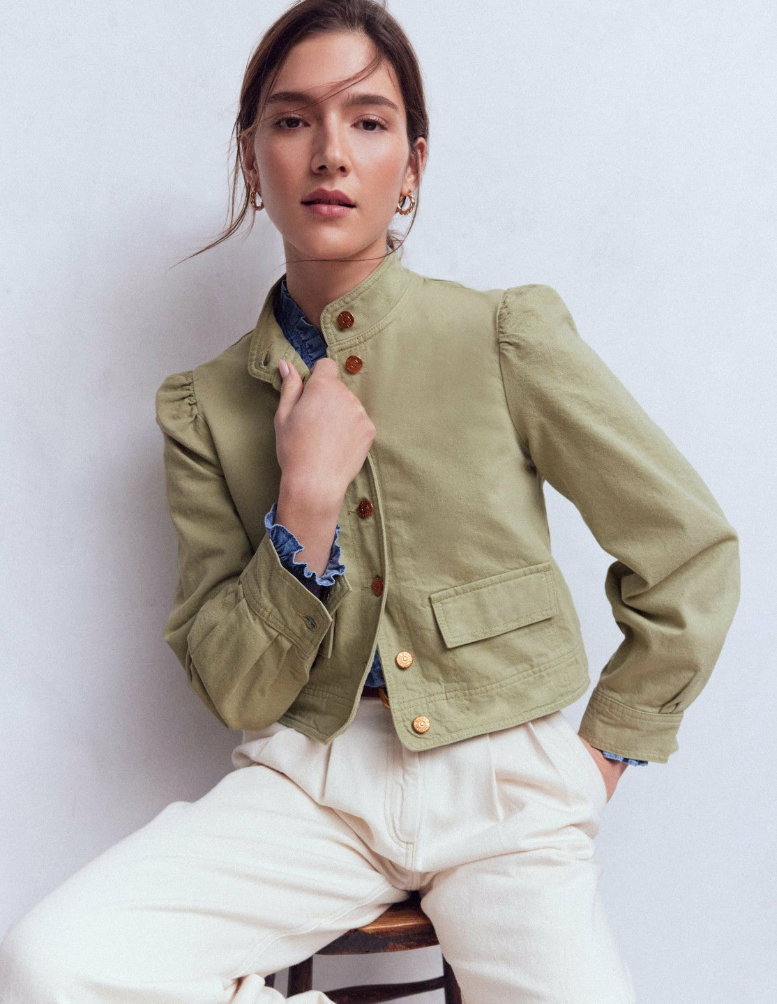 Topstitch Denim Jacket-Soft Green / Boden us