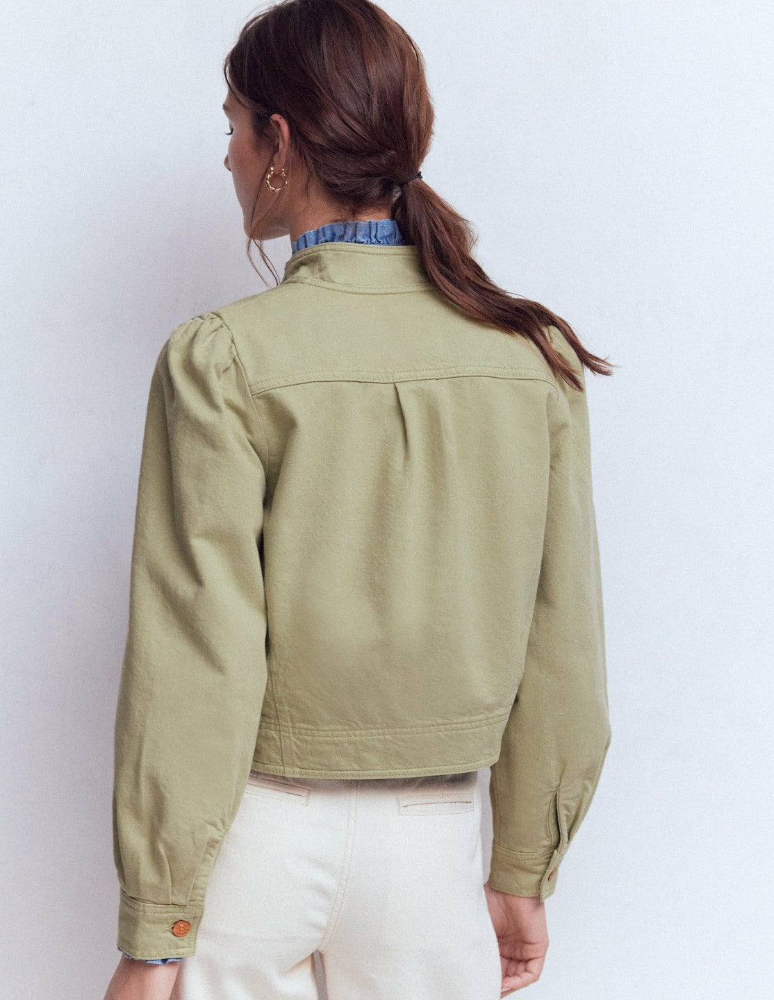 Topstitch Denim Jacket-Soft Green / Boden us