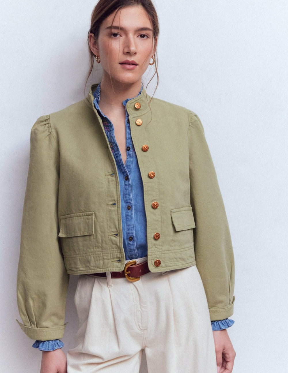 Topstitch Denim Jacket-Soft Green / Boden us
