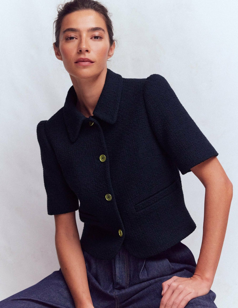Short Sleeve Textured Jacket-Navy / Boden