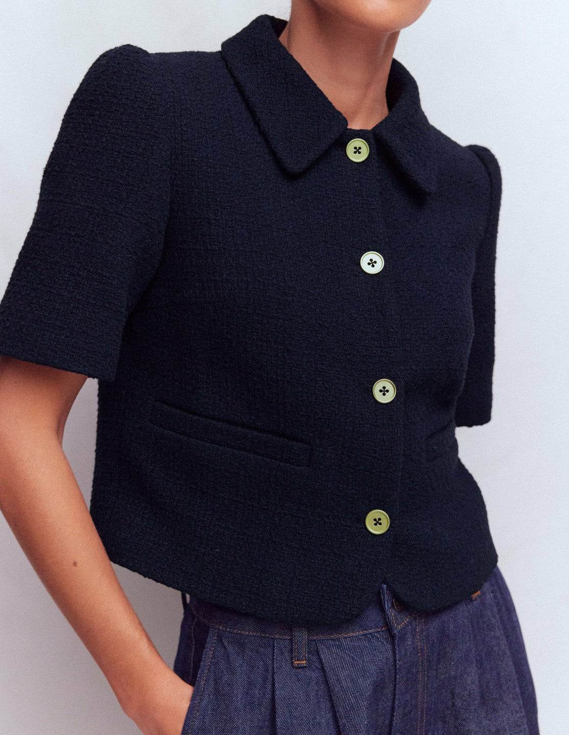 Short Sleeve Textured Jacket-Navy / Boden