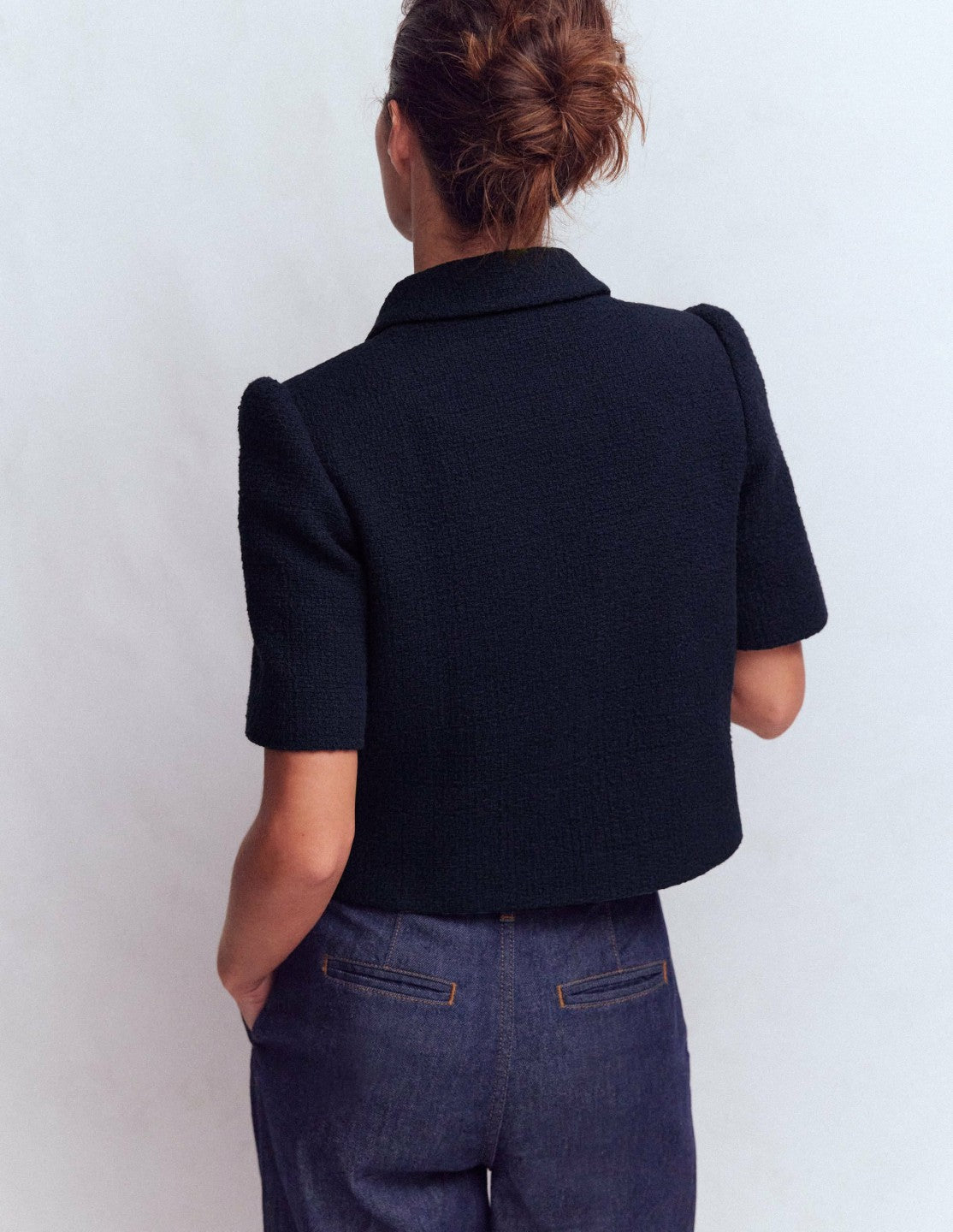Short Sleeve Textured Jacket-Navy / Boden