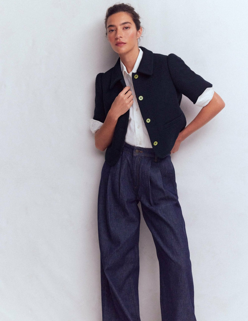 Short Sleeve Textured Jacket-Navy / Boden