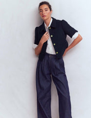 Short Sleeve Textured Jacket-Navy / Boden