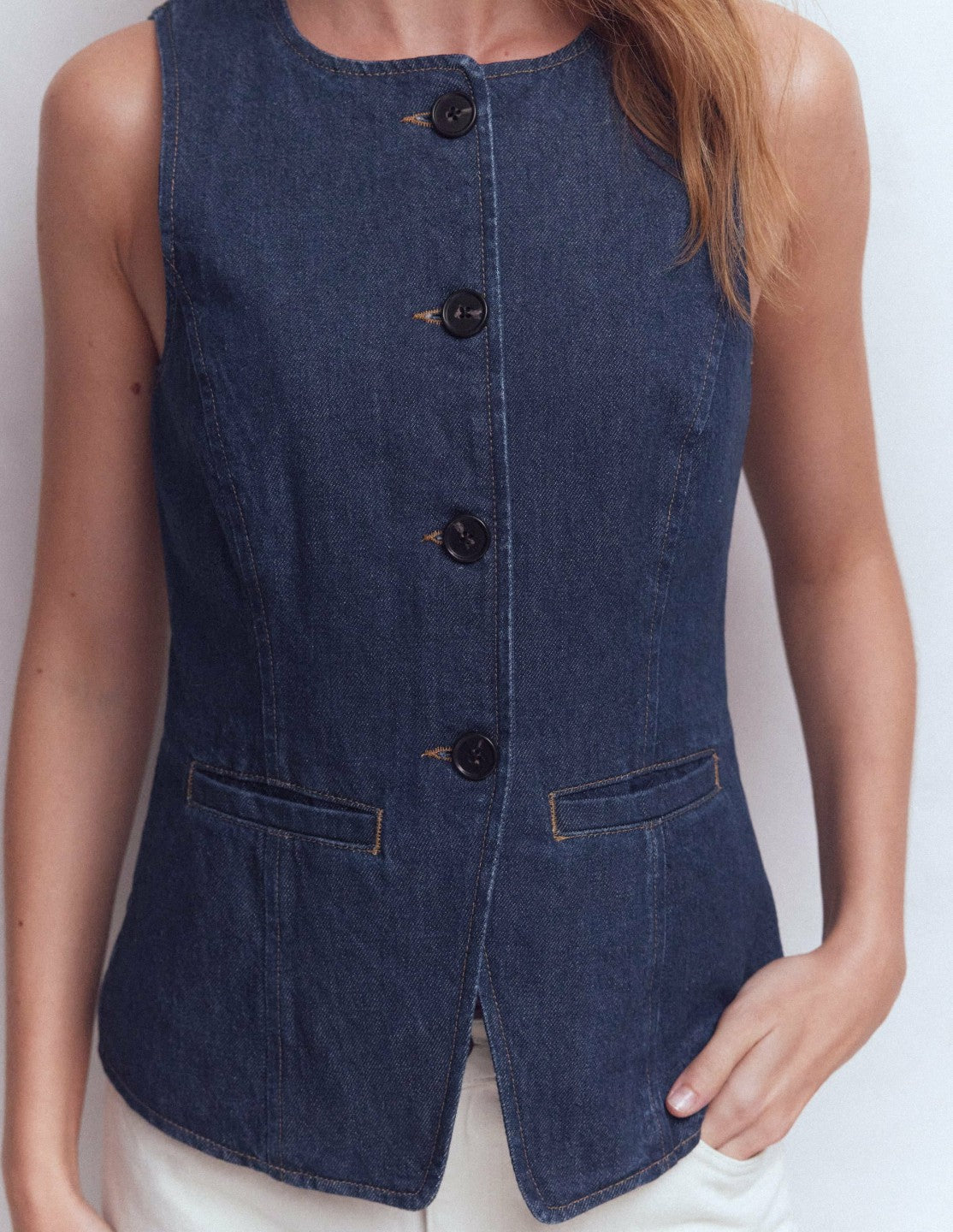 Denim Waistcoat-Indigo Denim / Boden Outlet