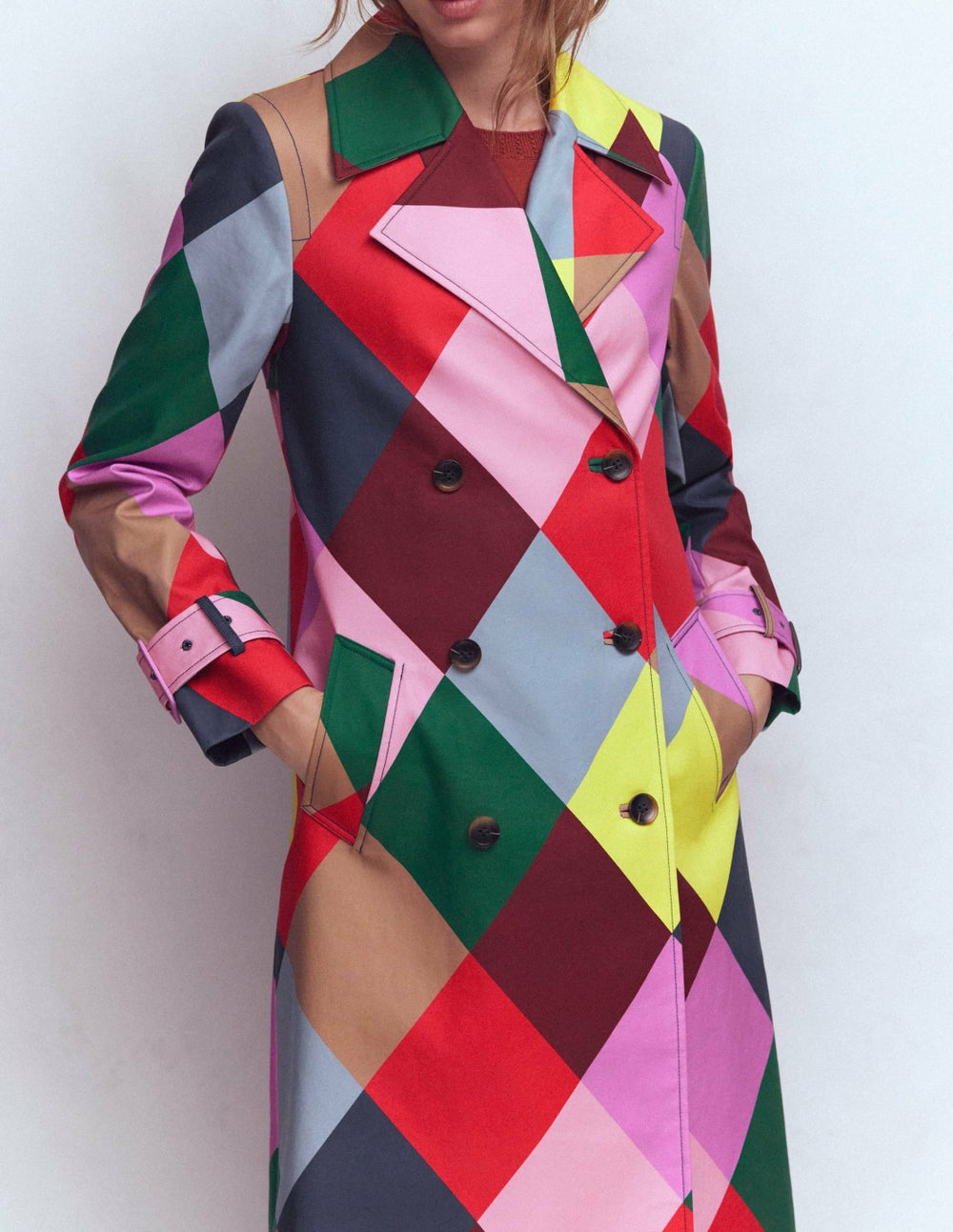 Double Breasted Trench-Giant Multi Harlequin / Boden us