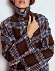 Cocoon Wool Coat-Brown, Teal and Pink Check / Boden Online