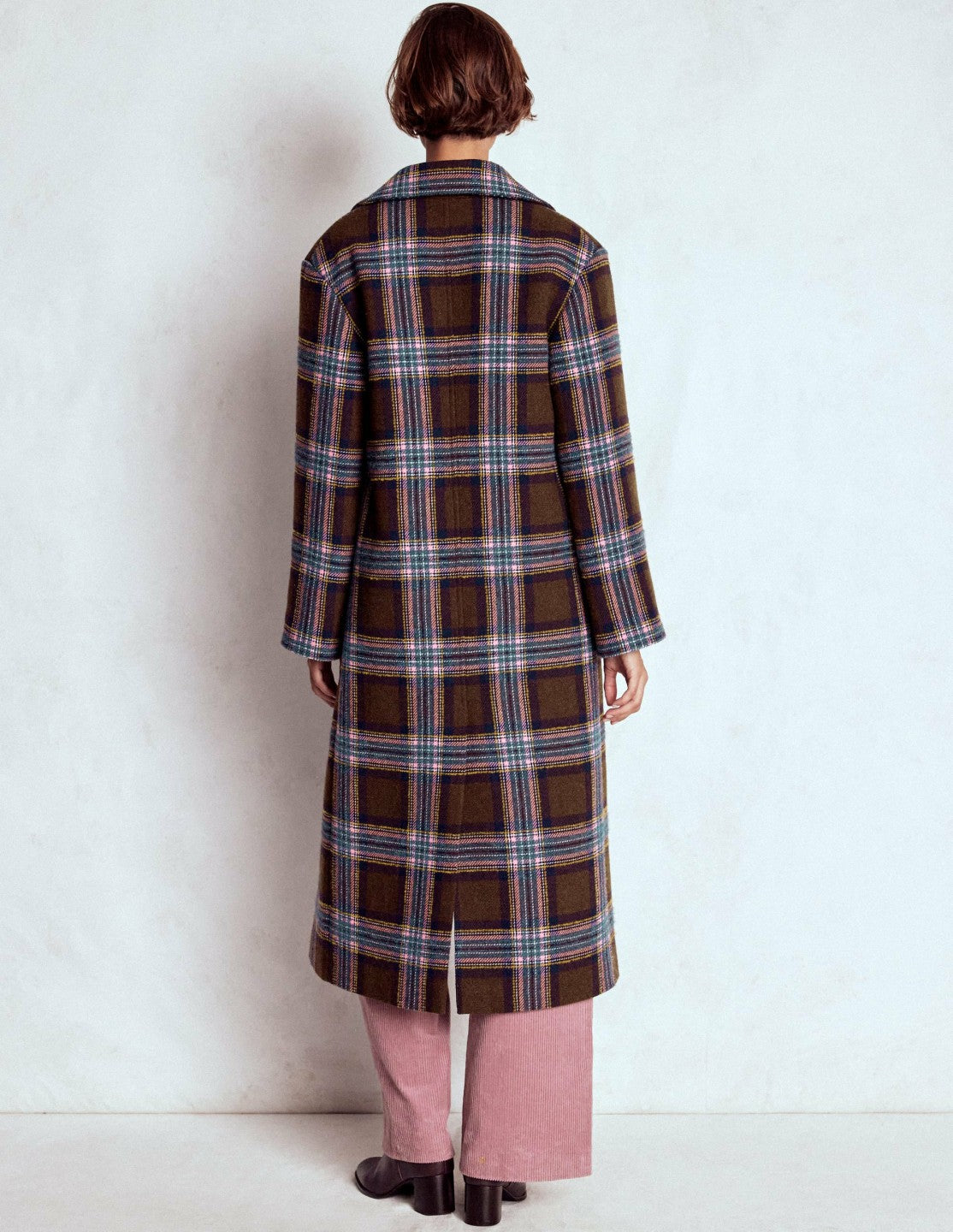 Cocoon Wool Coat-Brown, Teal and Pink Check / Boden Online