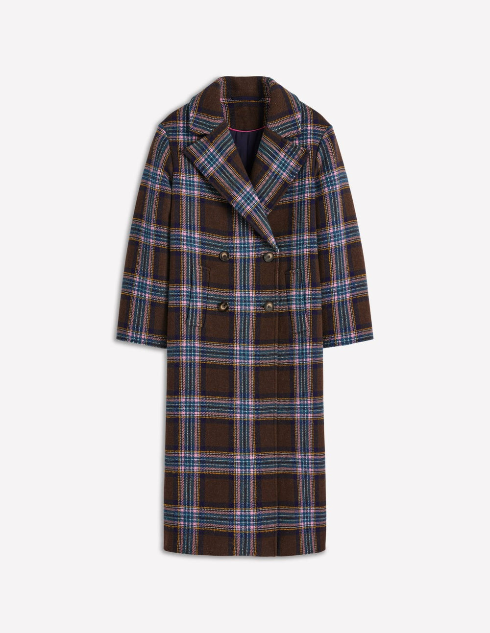 Cocoon Wool Coat-Brown, Teal and Pink Check / Boden Online