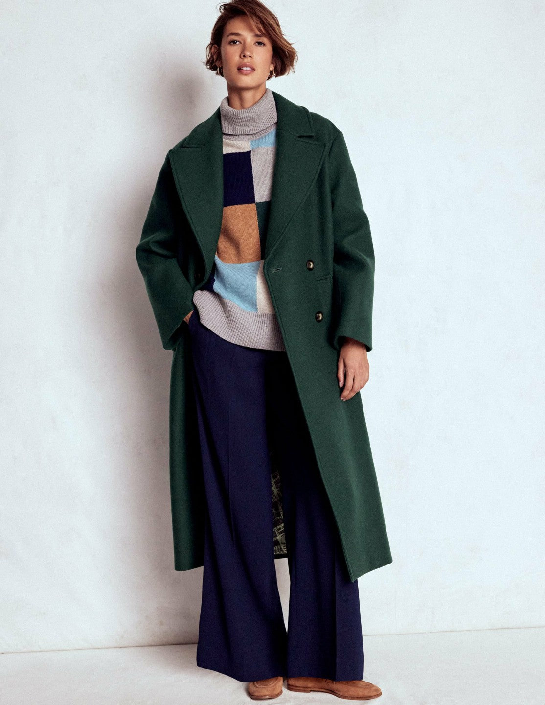 Cocoon Wool Coat-Emerald Night / Boden On sale