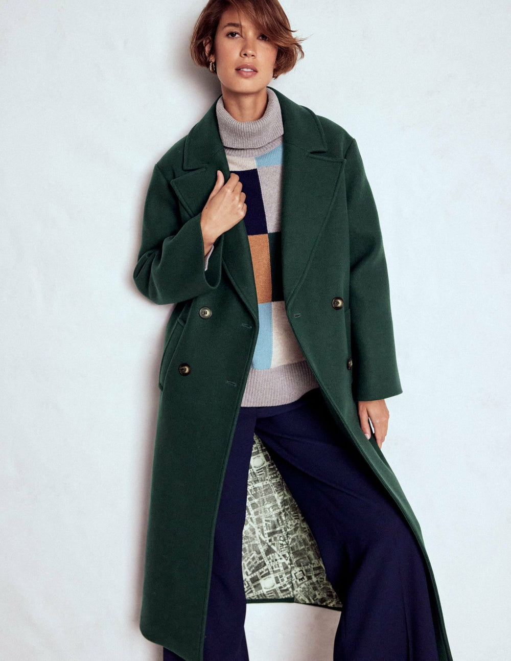 Cocoon Wool Coat-Emerald Night / Boden On sale