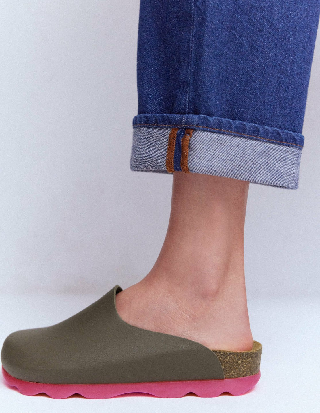 Lyla Colour Block Clogs-Khaki/Pink / Boden Outlet