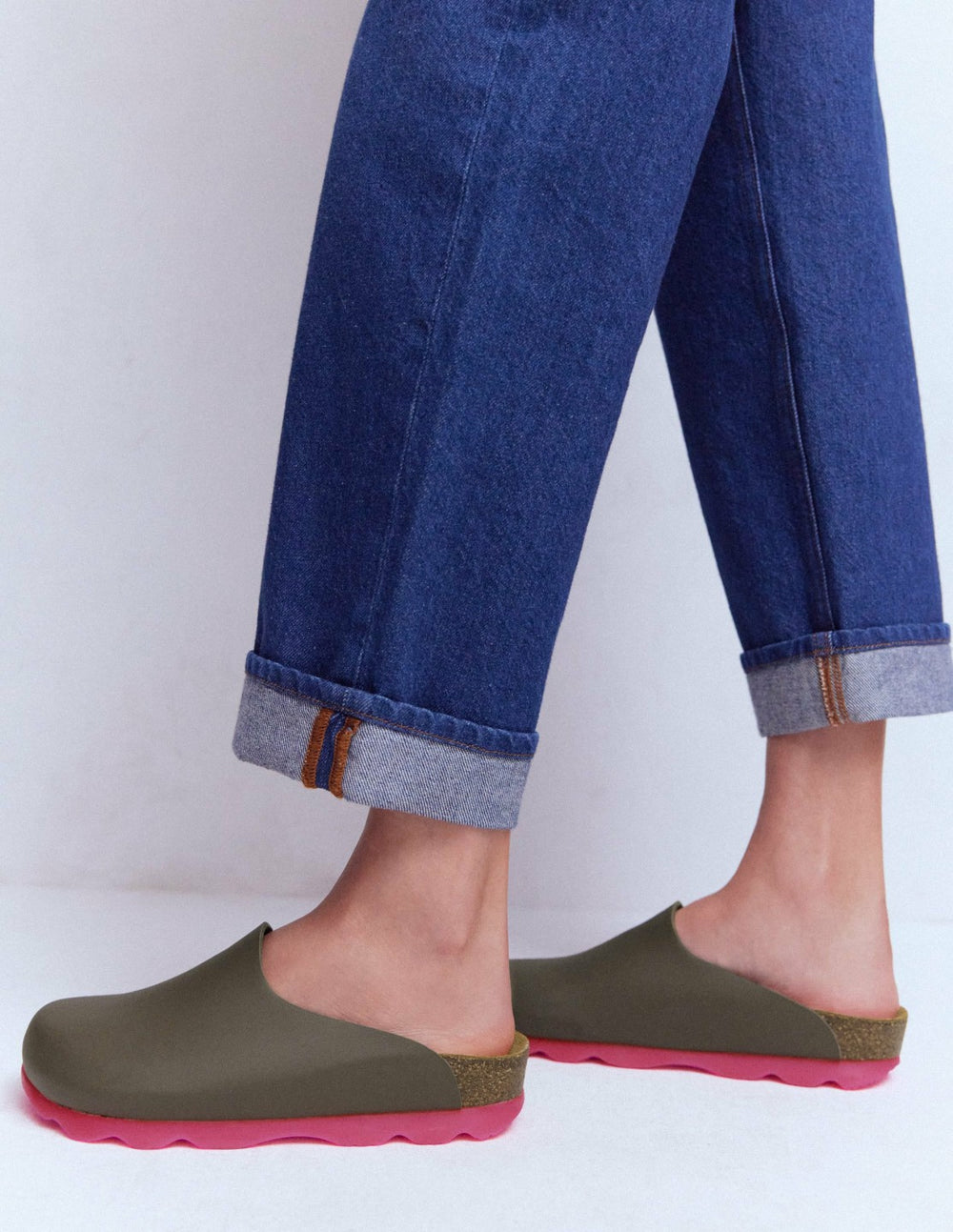 Lyla Colour Block Clogs-Khaki/Pink / Boden Outlet