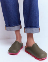 Lyla Colour Block Clogs-Khaki/Pink / Boden Outlet