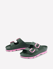 Lyla Double Buckle Sliders-Khaki/Pink / Boden Discount