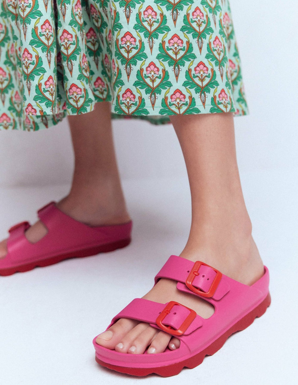 Lyla Double Buckle Sliders-Pink/Red / Boden us