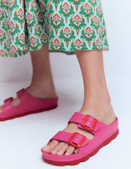 Lyla Double Buckle Sliders-Pink/Red / Boden us