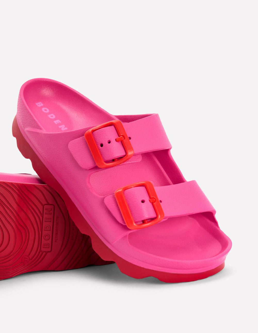 Lyla Double Buckle Sliders-Pink/Red / Boden us