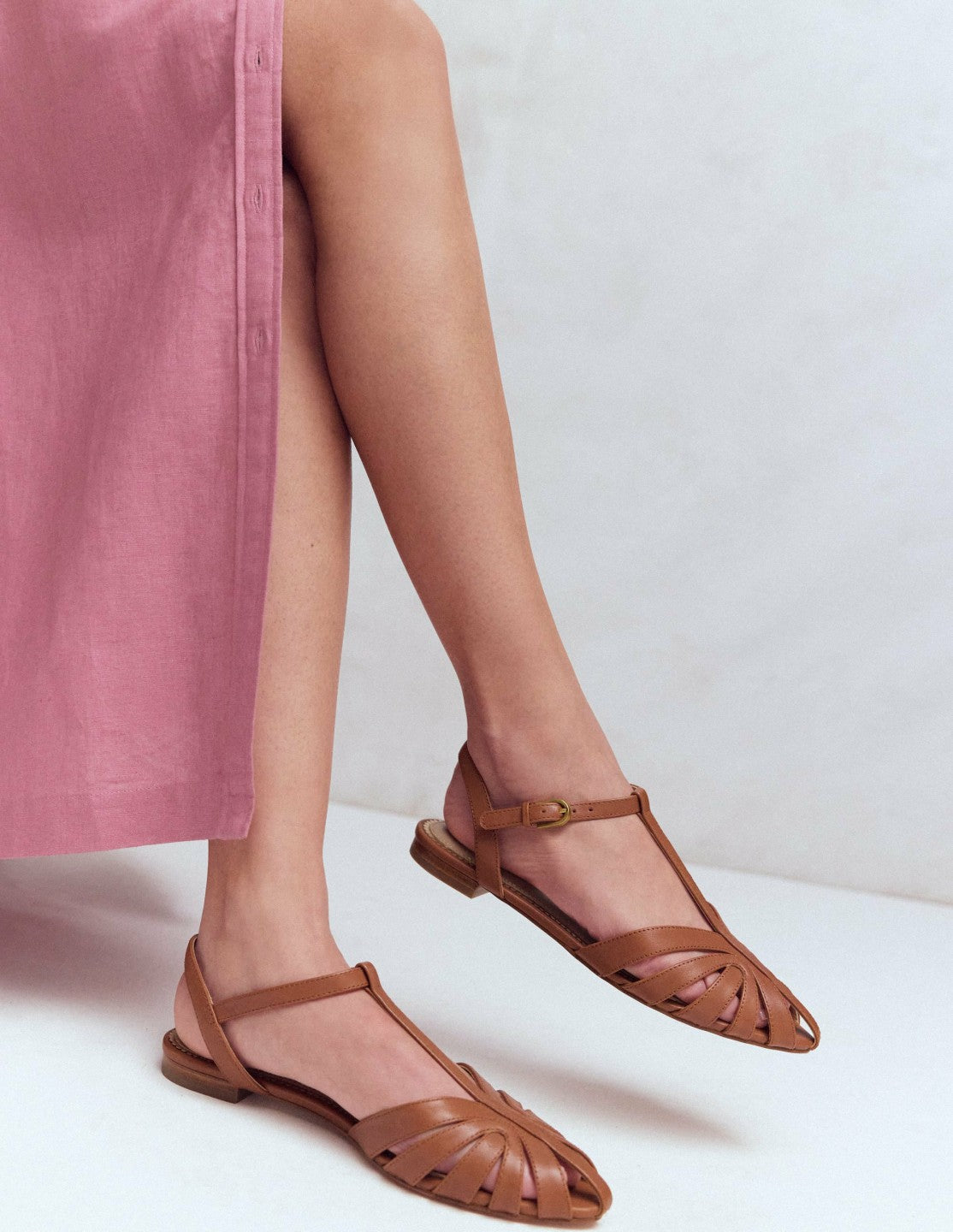 Caged Flat Sandal-Tan / Boden Sale