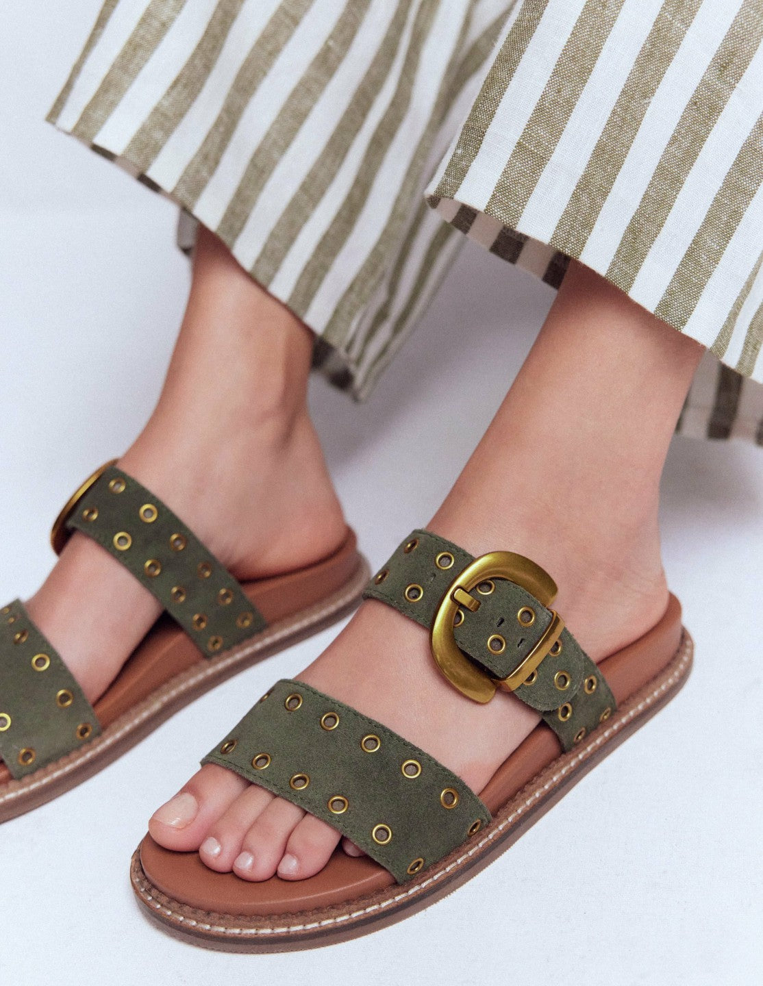 Caryl Double Strap Sandals-Deep Olive / Boden Outlet