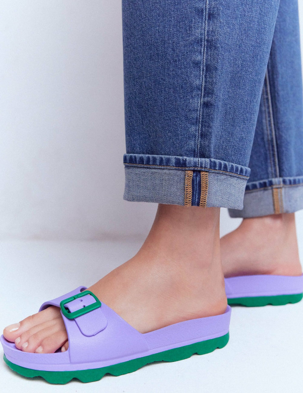 Lyla Single Buckle Sliders-Lilac/Green / Boden Online