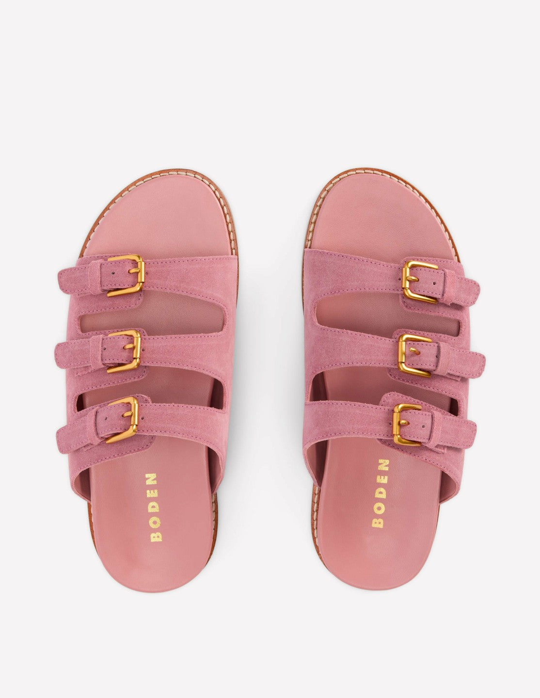Triple Strap Footbed Sandal-Dusty Pink / Boden Online