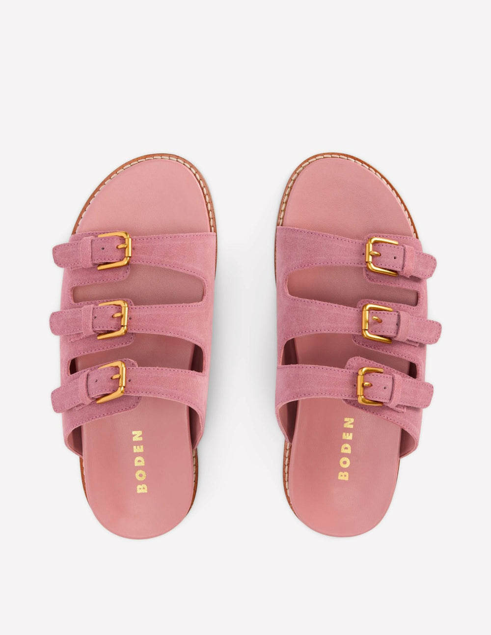 Triple Strap Footbed Sandal-Dusty Pink / Boden Online
