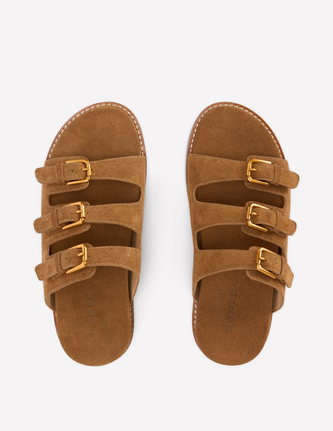 Triple Strap Footbed Sandal-Tan / Boden Discount