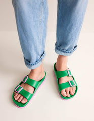 Lyla Double Buckle Sliders-Rich Emerald/Soft Pink / Boden